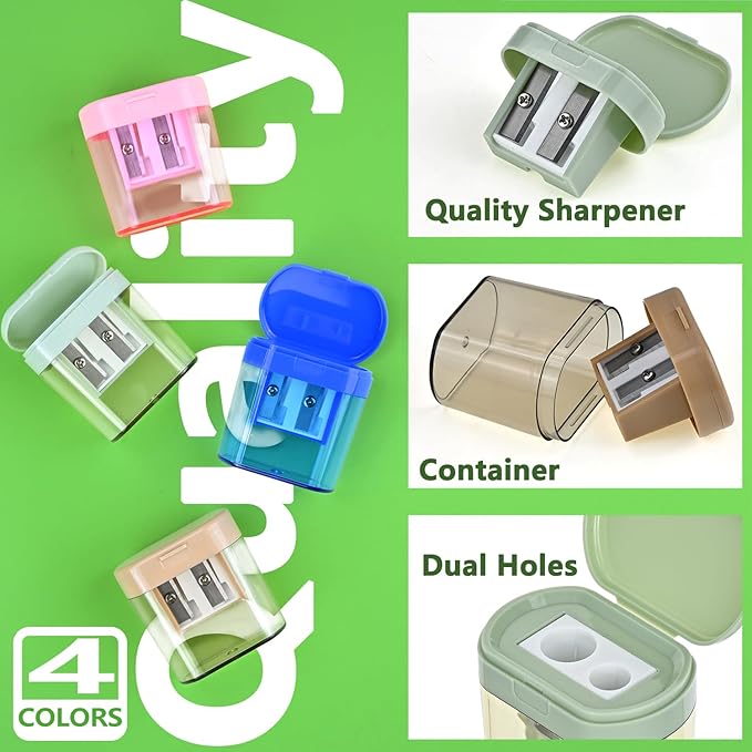 Small Pencil Sharpener for Kids, BOPART 24pcs Colored Pencil Sharpeners Manual Handheld Pencil Sharpener in Bulk for School Classroom Home Office, Dual Holes Sharpener Work on Crayon or Makeup Pencils