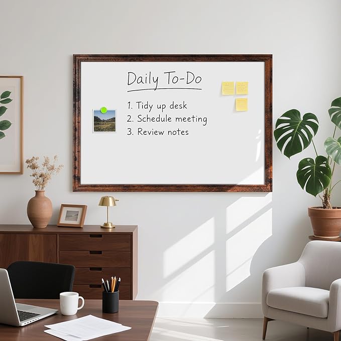 Large White Board for Wall, 48''x36'' Magnetic Dry Erase Board, 4'x3' Decorative Whiteboard with White Vintage Wooden Frame, Hanging Writing Board for Home Office School Classroom