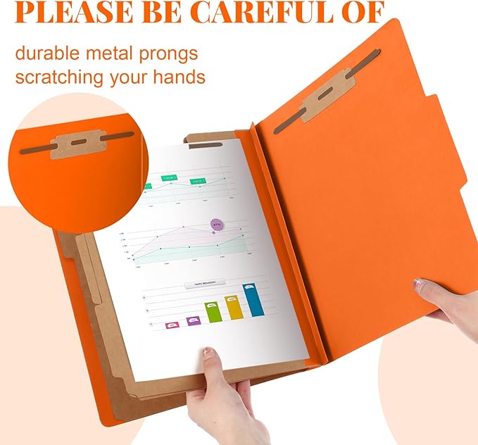 Skyygemm 48 Pcs Classification Folders Letter Size, 3 Divider Pressboard File Folder with Fasteners, Expanding File Organizer Bulk for School Teachers, Office Employee, Coworker, Staff (Orange)