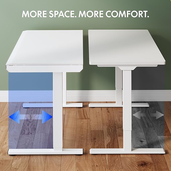 FLEXISPOT One-Piece 48" Standing Desk with Acrylic-Front Drawer, Fast-Assembly Ergonomic Sit-to-Stand Desk with MDF Top, 4 Height Memory Presets Touch-Control, Home Office Computer Workstation, White