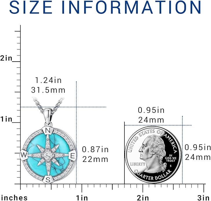 Compass Necklace for Women Men 925 Sterling Silver Pendant Urn Necklaces for Ashes Picture Locket Necklace Anchor Necklace Viking Necklace Crystals CZ Moonstone Abalone Shell Turquoise Compass Jewelry