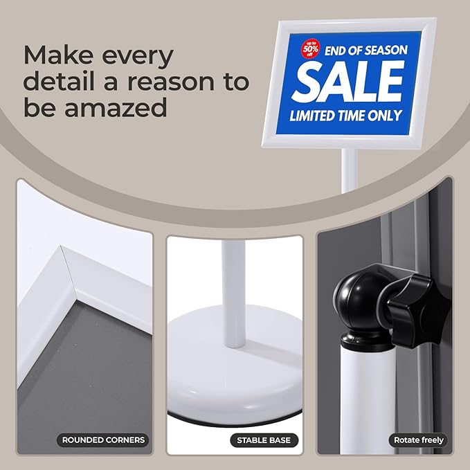 YIYO sign stand，floor sign holder poster stand heavy duty pedestal signage stand for display (WHITE, 8.5*11)