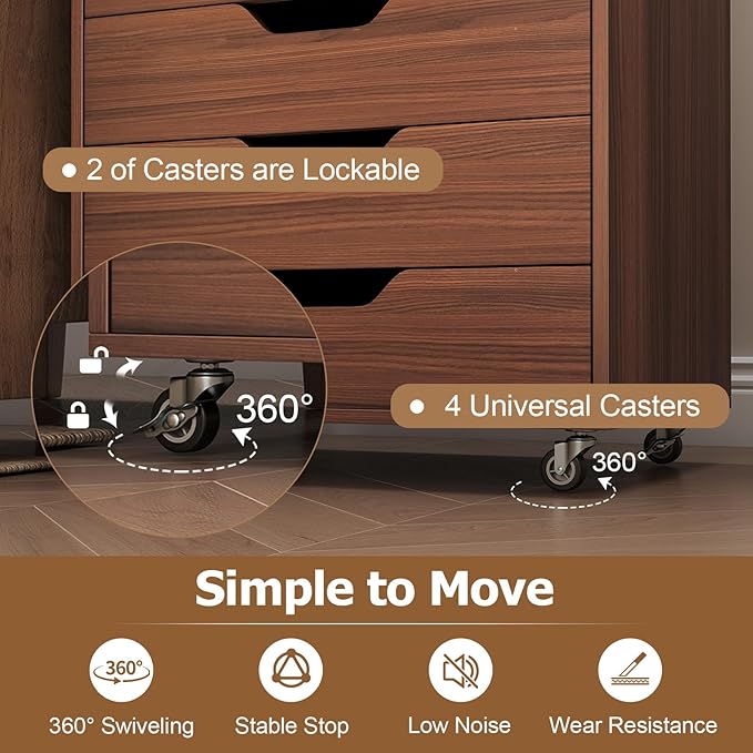 Giantex 7-Drawer Storage Cabinet, Mobile File Organizer with 4 Universal Casters, Wooden Vertical Filing Cabinet on Lockable Wheels for Office, Study, Living Room (19” x 15.5” x 34.5”,Walnut)