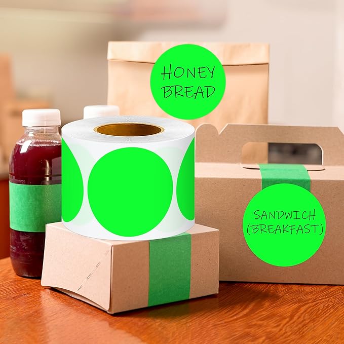 3 Inch Round Color Coding Labels (500 per Roll) - Colored Dot Stickers Round Labels for Inventory, Warehouse, Office Organizing - Fluorescent Green Circle Stickers