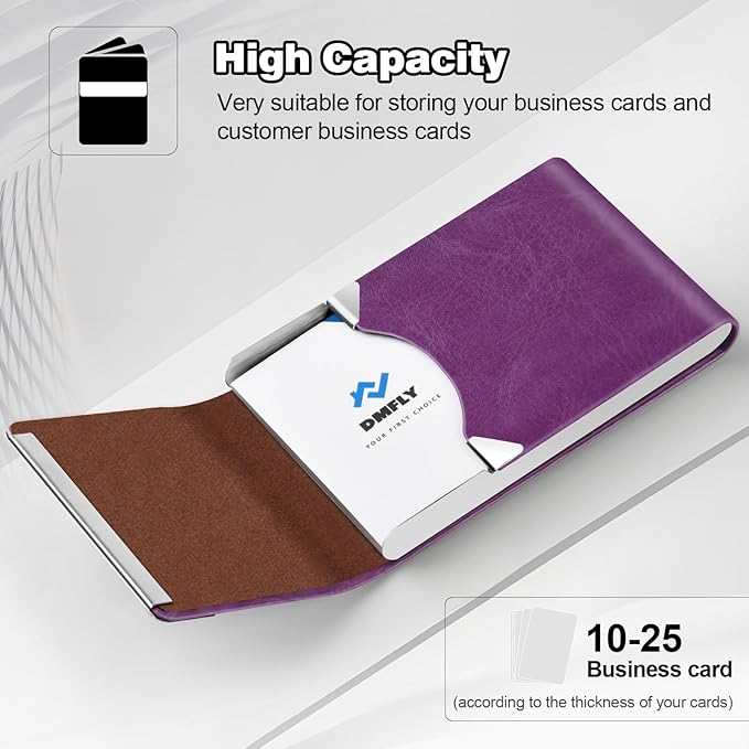 Business Card Holder for Women or Men, Business Card Case with PU Leather and Stainless Steel, Slim Metal Case with Magnetic Closure for Business Meeting Use