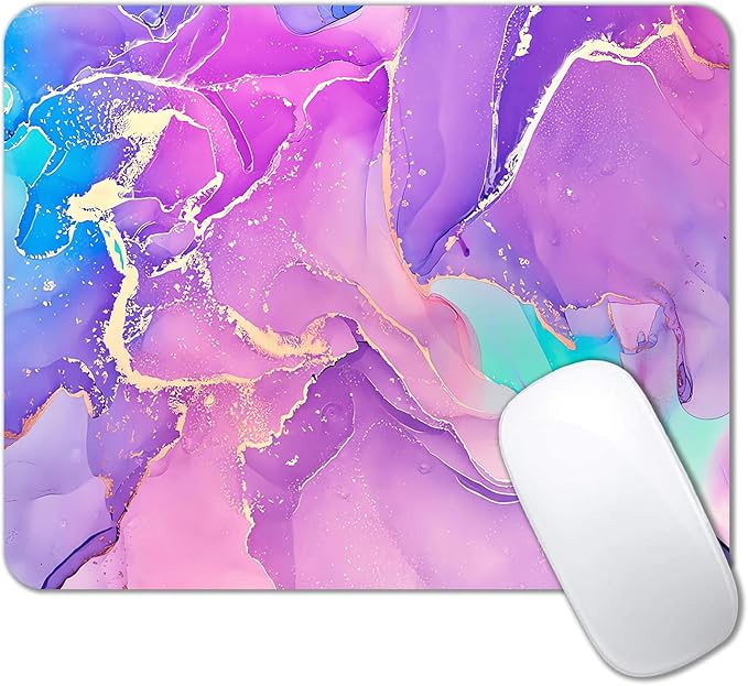 IMAYONDIA Purple Pink Blue Marble Mouse Pad, Liquid Gold Paint Marble Mouse Pads, Modern Mousepad Design, Colorful Small Mouse Mat for Women Girls Computer Laptop Office, 9.5 X 7.9 Inch