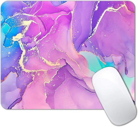 IMAYONDIA Purple Pink Blue Marble Mouse Pad, Liquid Gold Paint Marble Mouse Pads, Modern Mousepad Design, Colorful Small Mouse Mat for Women Girls Computer Laptop Office, 9.5 X 7.9 Inch