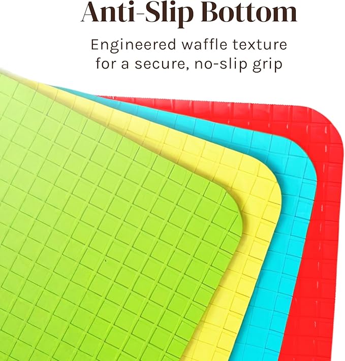 Cooler Kitchen 4 Piece Flexible Plastic Cutting Boards for Kitchen, BPA Free Plastic Cutting Mats For Kitchen - Extra Thick Chopping Mats - Mats Color Coded with Food Icons - Non Slip Dishwasher Safe