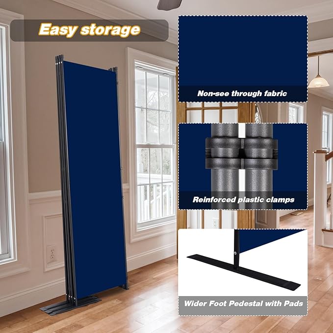 CHOSENM Room Divider, 4 Panel Folding Privacy Screens with Wider Support Feet, 6 Ft Portable Room Partition for Room Separator, 88" W X 71" H, Navy Blue
