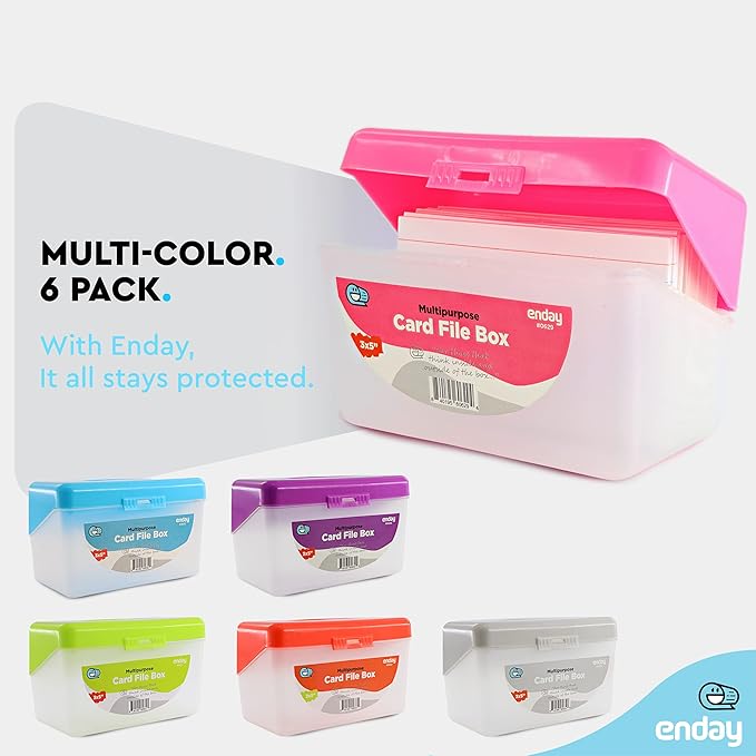 Enday Index Card Holder Pink, 3x5 Note Flash Card Organizer Case, Index Card File w/flip top, Notecard Recipe, Holder, Holds 250 Cards, Also Available in Purple, Red, Green, Blue, Grey (1 PC)
