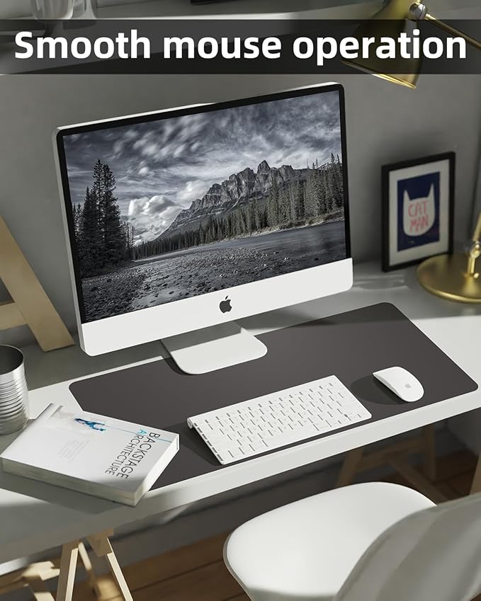 PULeather Non-Slip Desk Mat, Large Mouse Pad & Laptop Desk Pad - Waterproof Writing Pad for Office & Home (Dark Grey, 35.4" x 17")
