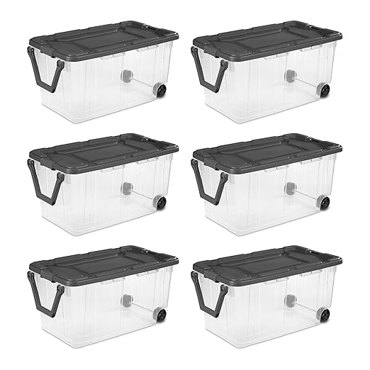 Sterilite 6-Pack Modular Stacker Box, Durable Clear Plastic Storage Bins with Latching Lids, 160 Quart - Stackable Organizing Container Boxes for Closet, Bathroom, and Office