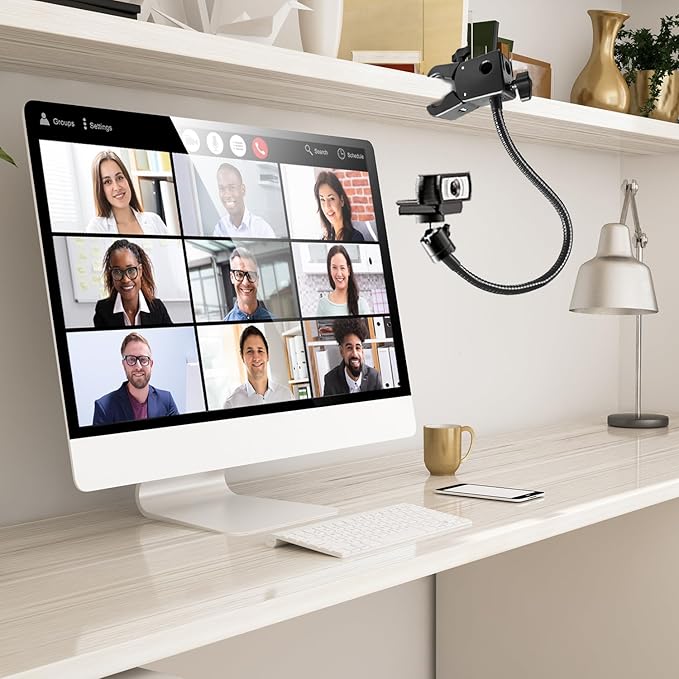 Khazylorr Webcam Stand, Webcam Mount Gooseneck Arm with Phone Holder Web Camera Stand Desk Mount Clip Clamp for Logitech Webcams C922 C930e C920S C920 C615 C960 C920x BRIO 4K NexiGo N60 and More