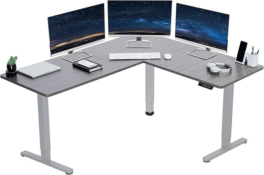 VIVO Electric Corner 63 x 55 inch L-Shaped Standing Desk, Memory Height Adjustment, Dark Gray Top Gray Frame, DESK-E3CTGG