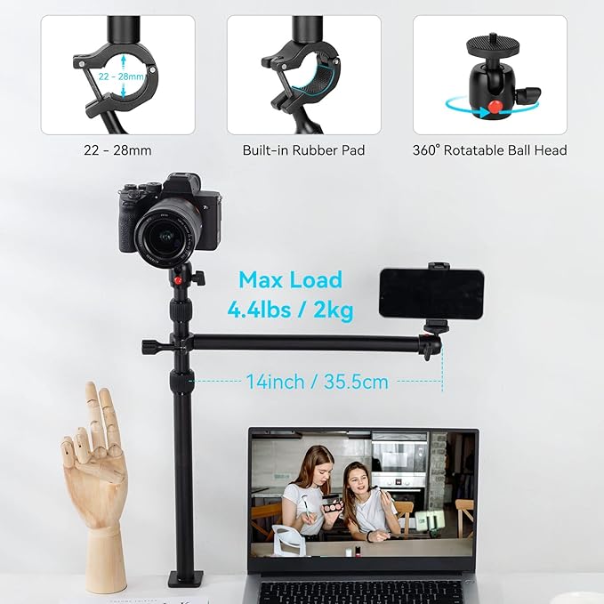 SMALLRIG Camera Desk Mount Table Stand with Magic Arm and 1/4" Ball Head, 13"-35.4" Adjustable Light Stand, Tabletop C Clamp for DSLR Camera, Ring Light, Live Streaming, Photo Video Shooting - 3992
