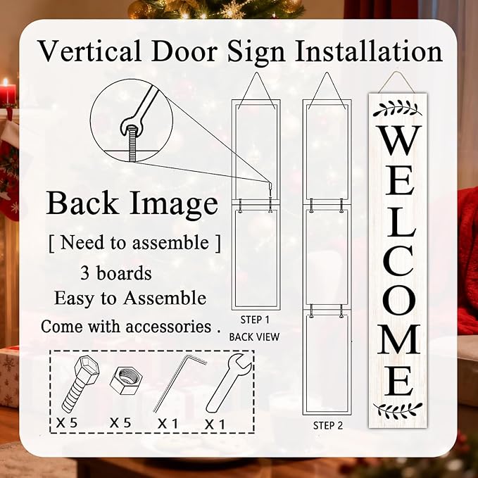 Farmhouse Wooden Merry Christmas Welcome Sign Stand for Front Door, 47" Large Welcome Sign for front porch, Rustic Vertical Tall Xmas Gift Porch Leaner Decor for Outdoor Patio Garden