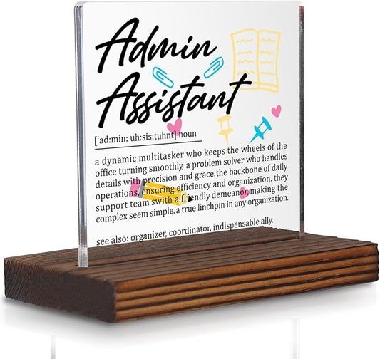 Admin Assistant Gifts, Thank You Desk Sign for Administrative Professionals, Office Support Staff Appreciation Plaque, Recognition Decor for Admin Week PA041