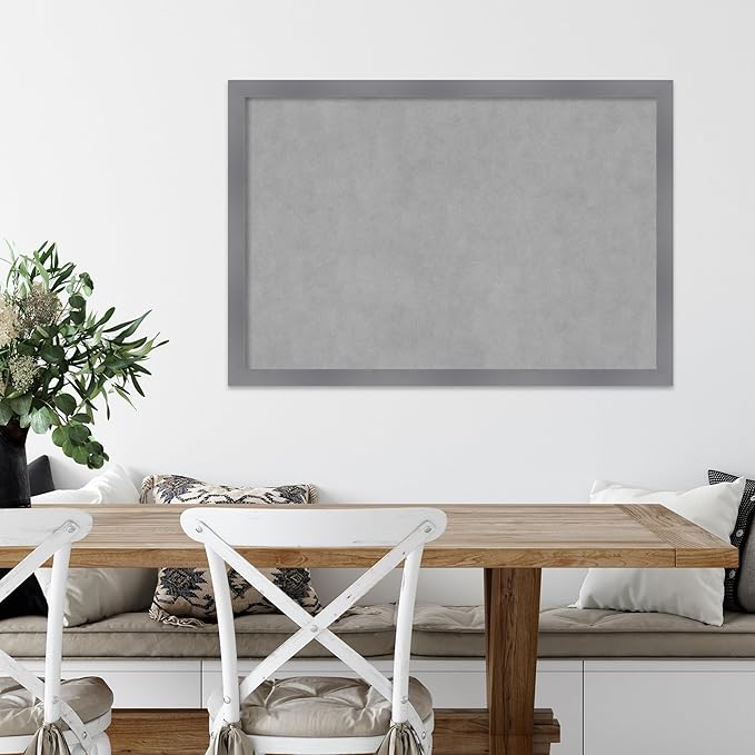 Amanti Art Grey Framed Magnetic Board 26x38 Large Vision Board for use with Magnets, 100% Metal Sheet to Display Items as Office Decor or for Home Organization in mudroom, Kitchen or Kids Room