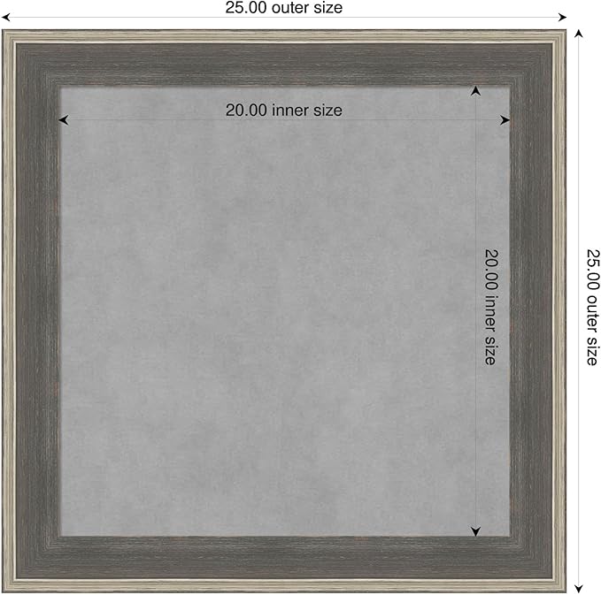 Amanti Art Grey Framed Magnetic Board 25x25 Medium Vision Board for use with Magnets, 100% Metal Sheet to Display Items as Office Decor or for Home Organization in mudroom, Kitchen or Kids Room