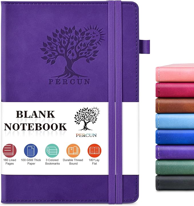 PERCUN Blank Journal Ntebook for Men & Women, 160 Pages Blank Journals for Writing, Drawing,Sketch Book,5.9" x 8.5" Leather Sketchbook, Unlined Notebook for Work, School, Art (Purple)