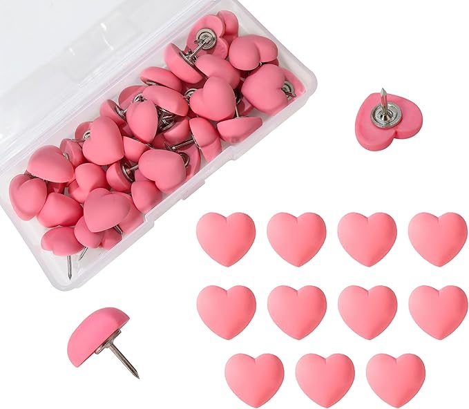 Aoxsie 28pcs Decorative Cute Push Pins Heart Dark Red Thumbtacks Thumb Tacks Pushpins for Bulletin Cork Boards Office Products