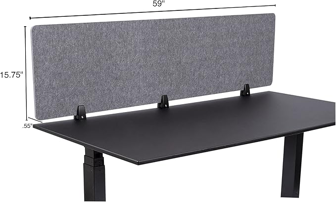 Stand Up Desk Store ReFocus Raw Clamp-On Acoustic Desk Divider Mounted Privacy Panel to Reduce Noise and Visual Distractions (Castle Gray, 59" x 16")