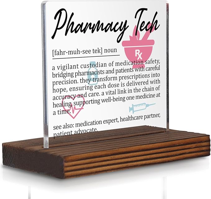 Pharmacy Tech Gifts, Thank You Appreciation Gifts for Pharmacy Technicians Week Graduation Birthday Christmas Rx Support Staff Office Desk Decor Decorative Signs Plaque PA009