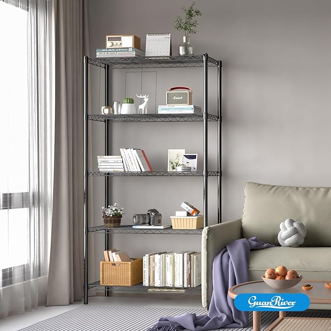 Guan River 5-Shelf Adjustable Metal Shelf Wire Shelving Unit Storage Rack Display Shelf for Office,Kitchen,Bedroom,Bathroom,Laundry,Pantry Basement,Garage(Black,36" L x 14" W x 72" H)