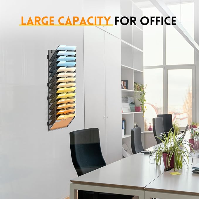 SUPEASY Wall File Organizer Mesh Office Mail Holder, Hanging Wall Organizer Magazine Rack for Office Black, 14 Tier