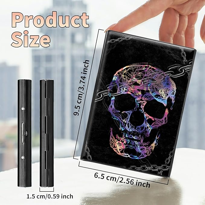 BWEGRHE Slim Credit Card Holder, Shackle Skull RFID Blocking Metal Wallet for Men & Women, Aluminum Minimalist Hard Case Pocket-Sized Business Cards Organizer (Fits Up to 10 Cards)