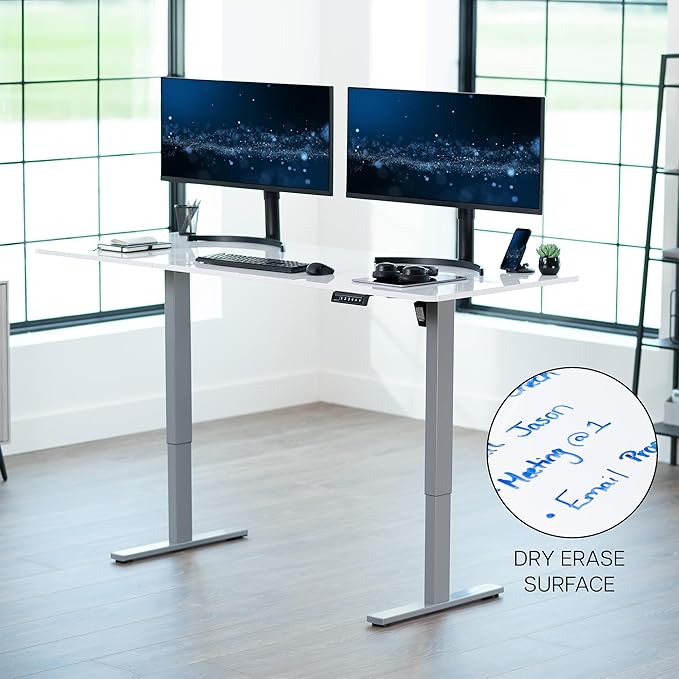 VIVO Electric Dry Erase 71 x 30 in Standing Desk, Memory Height Adjustment, 1B Series, Holds 220 lbs, Whiteboard Top Gray Frame, DESK-KIT-1G7WE