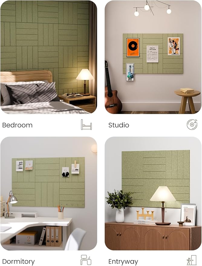 Fluxynara Large Felt Bulletin Board 48" x 36" Cork Board Alternative - 6 Pack with 40 Safe Removable Adhesive Tabs, Cork Boards for Walls Cork Board for Home Office Classroom Pin Board (Olive Green)