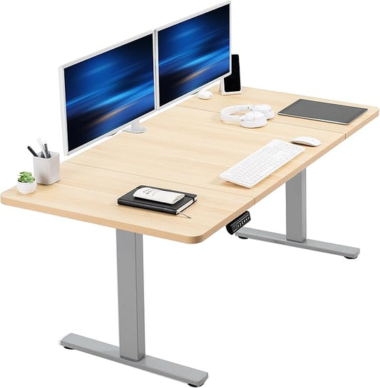 VIVO Electric 60 x 30 in Standing Desk, Memory Height Adjustment, 1B Series, Holds 220 lbs, Light Wood Top Gray Frame, DESK-KIT-1G6C-30