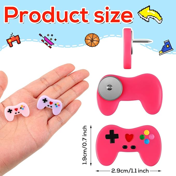 24 Pcs Fun Push Pins for Cork Board Video Game Cork Board Tacks Cute Fun Push Pins for Corkboard Bulletin Wall Office Colorful Thumb Tacks Decorative Thumbtacks with Storage Box, 8 Colors