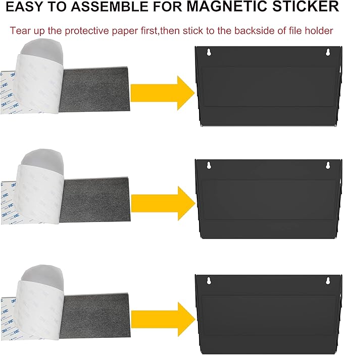 3 Pockets Magnetic File Holder for File Cabinets, Refrigerator, Whiteboard, Magnetic Paper Organizer, Magnetic Mail or Folder Holder,Magnetic Magazine Rack,Wall Mount Hanging Mail Organizer (black)