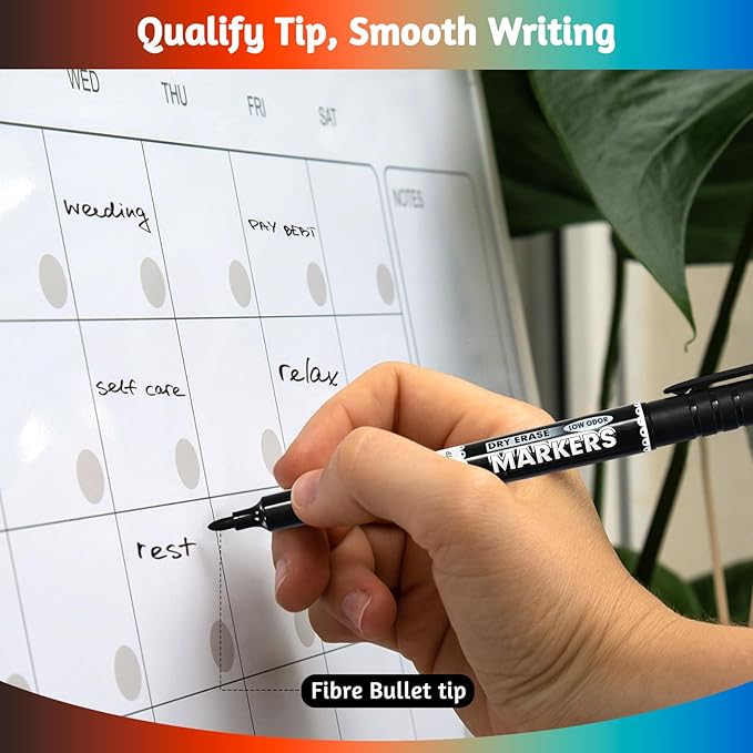 SUQJOY Dry Erase Markers, Bullet Tip Whiteboard Markers, Low Odor Thick Dry Markers, 12 pack Assorted Colors for Kids/Teachers (12 Count 12 Colors)
