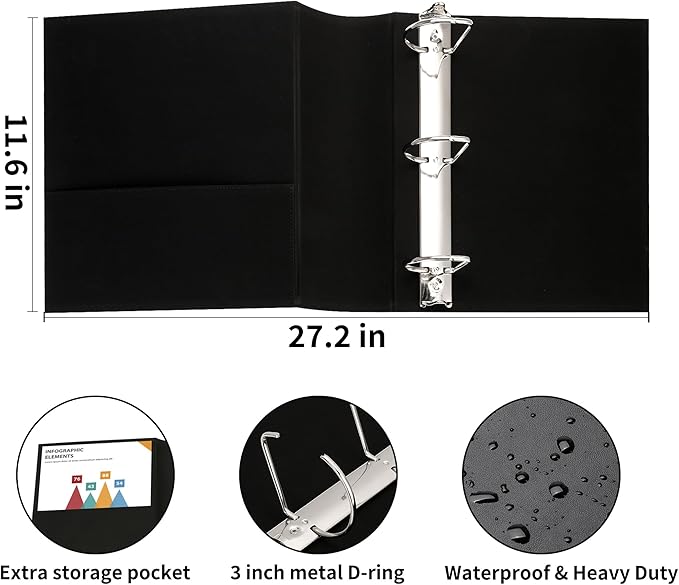 LETVPVOW Vintage Hardback 3 Ring Binder 3 Inch, Professional Leather Binder 3 Ring, Three Ring Binders Fits 8.5 x 11, D Ring Binders for Photo Album, Home, School and Office Supplies- Dark Green