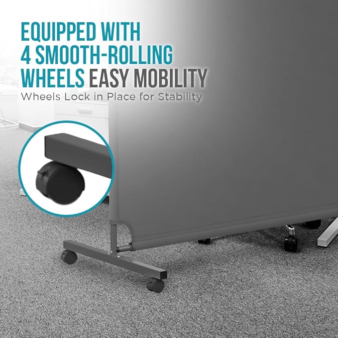 Steel-AID 100-inch Rolling Privacy Room Divider - Freestanding Office Wall Partition with Non See-Through Blackout Screen - Sturdy & Durable Iron Frame - Rolling Wheels - Black, White, Gray & Blue