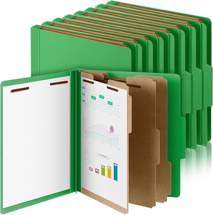Skyygemm 24 Pcs Classification Folders Letter Size, 3 Divider Pressboard File Folder with Fasteners, Expanding File Organizer Bulk for School Teachers, Office Employee, Coworker, Staff (Green)