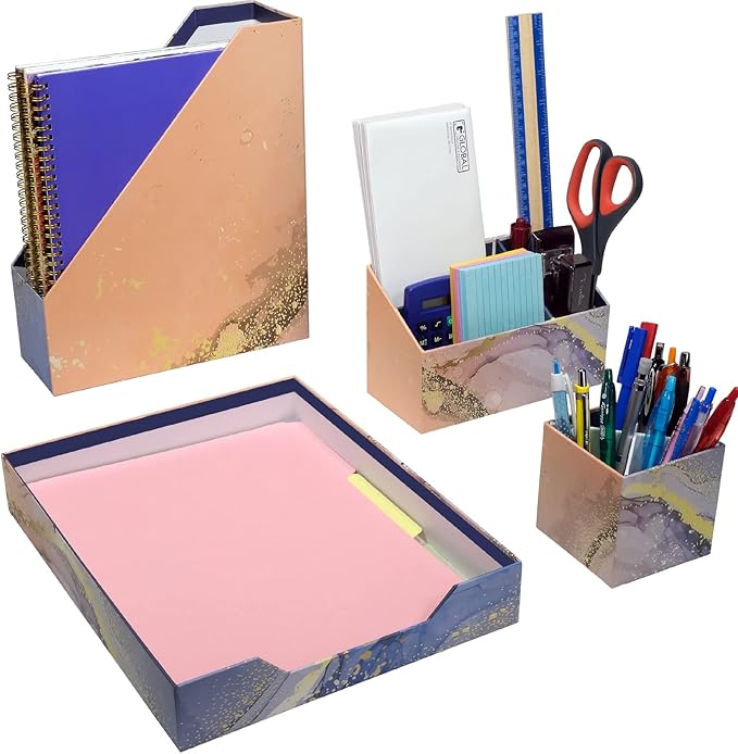 Desk Organizer Set - Floral (Marble)
