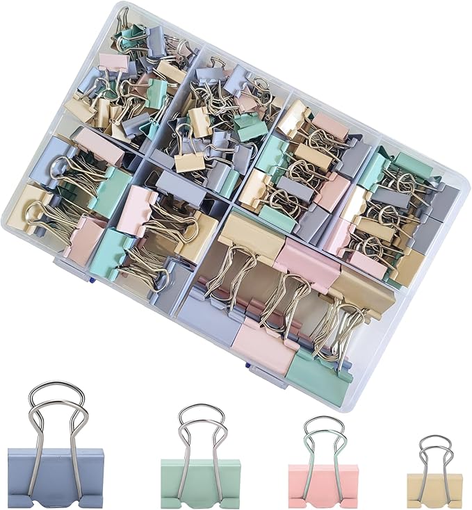 220 Pcs Colored Binder Clips Paper Clamps Assorted Sizes Large,Medium,Small,X Small for Clips Office Supplies