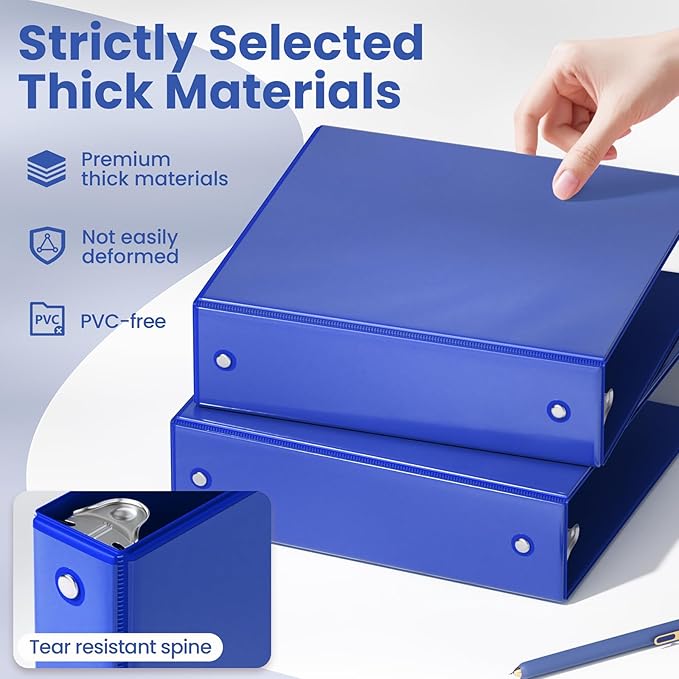 SUNEE 3 Ring Binder 2 Inch 1 Pack, Clear View Binder Three Ring PVC-Free (Fit 8.5x11 Inches) for School or Office Supplies, Cobalt Blue