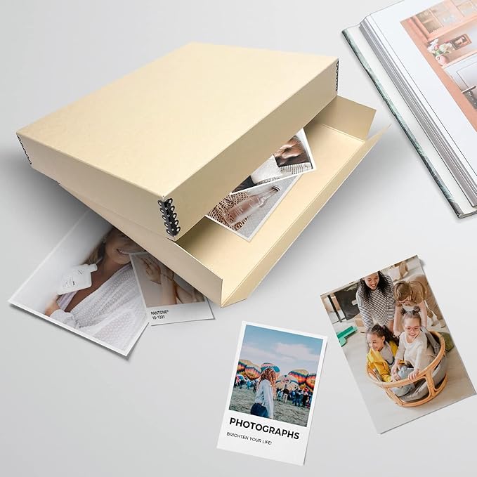 Lineco Museum Archival Storage Box, 14.75x18.75x3 in. Drop Front Design. Acid-Free with Metal Edge. Organize Photos, Pictures, Prints, Documents, Crafts, DIY. Tan, 1 Pack