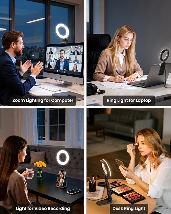 Evershop Ring Light for Laptop Desk Clip On,Small Computer Video Conference Lighting with Stand for Phone/Webcam/Monitor,5" Portable Mini LED Selfie Light Desktop for Zoom Meeting/Video Call/Recording