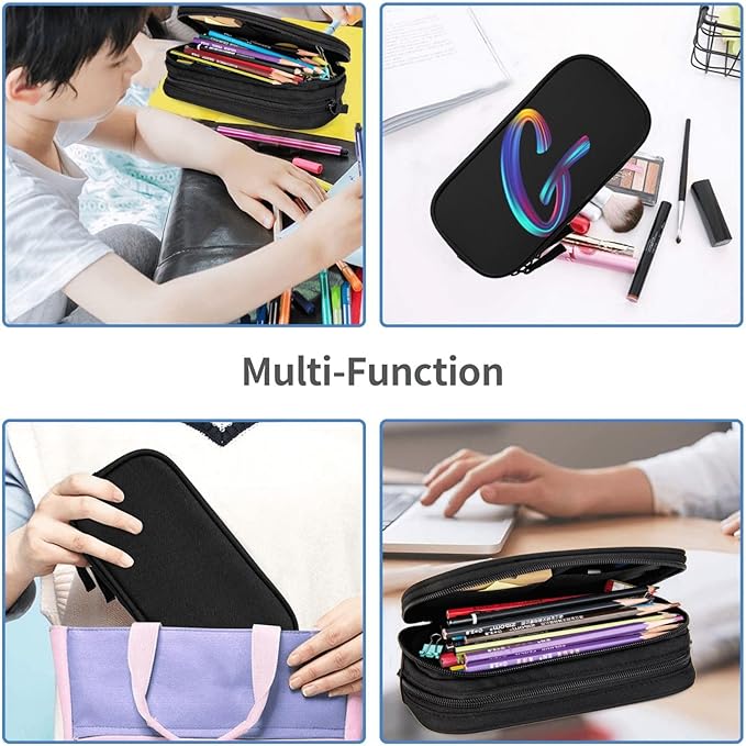 Pazacon Cute Initial Pencil Case for Kids Students, Large Capacity Pencil Pouch for Boys Girls, Letter Design Pencil Box Pen Bag Office Stationery Organizer, Rainbow Letter G
