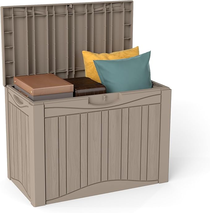 Yardgrace 50 Gallon Deck Box Plus,Outdoor Storage Box Lockable,Waterproof for Patio Furniture, Garden Tools, Pool Accessories, Package Delivery Boxes For Outside, Greige