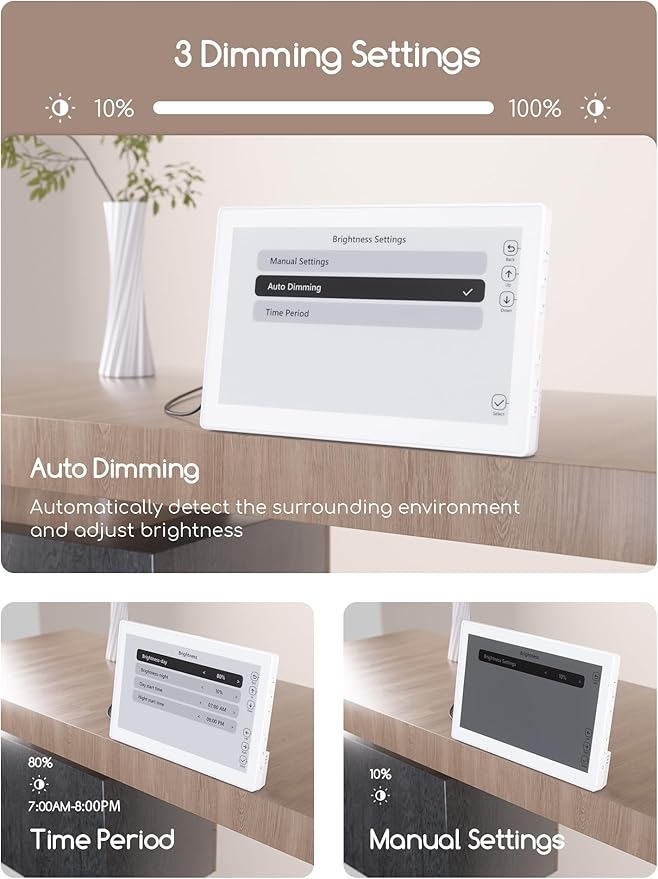 Raynic Digital Clock,10.1 Inch Large Display Calendar Clock with 12 Themes, 20 Alarms, 20 Reminders, Auto Dimming, 12/24 Hours for Seniors, Desk (White, 10.1 Inches)