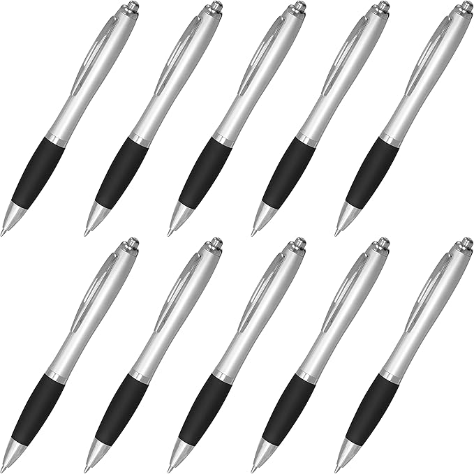 DISCOUNT PROMOS Ballpoint Pens With Rubber Grip, 10 pack, Black Ink Writing Pens in Bulk, Black