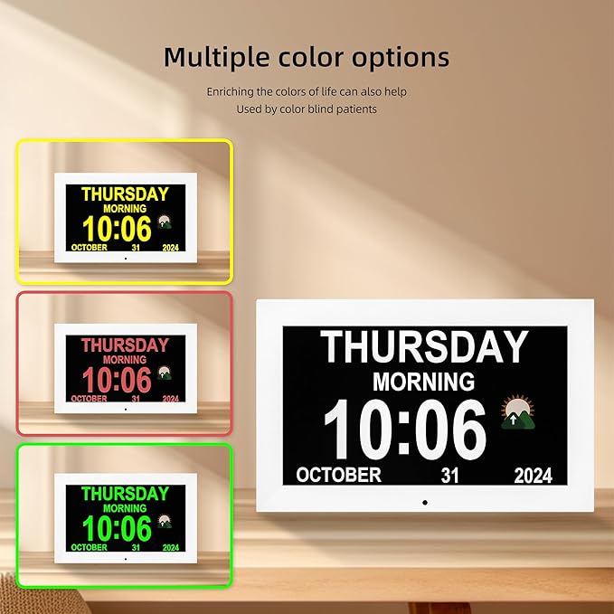 Memwake Digital Alarm Clock, Multiple Alarm Functions, Clock with Date and Day, Digital Alarm and Electronic Calendar for Seniors (White, 7 inch) (10-inch White)