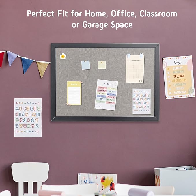 Gideal Bulletin Board 36 x 48 Inch, 100% Wood Framed Canvas Cork Board with Grey Fabric, Wall Mounted Notice Board for Home Office School, 2 Pack